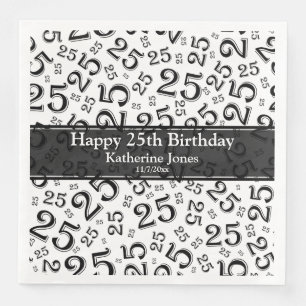 Guardanapo De Papel De Jantar Padrão de Número Aleatório de 25 Anos Preto/Branco