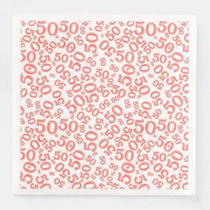 Guardanapo De Papel De Jantar Padrão de Número Aleatório de 50 Idade Coral/Branc
