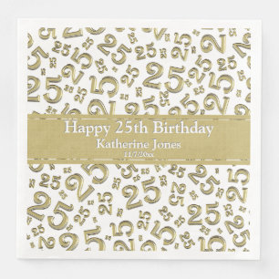 Guardanapo De Papel De Jantar Padrão de Número Aleatório Dourado/Branco com Idad