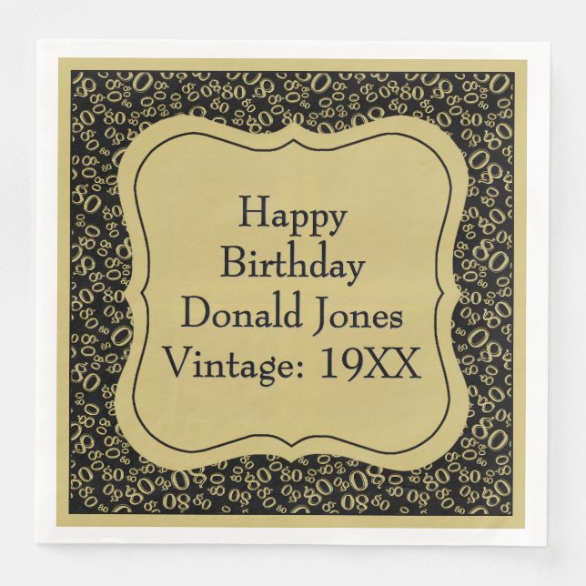 Guardanapo De Papel De Jantar Padrão de Número de Parênteses Dourado/Preto de An (Frente)