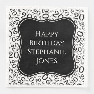 Guardanapo De Papel De Jantar Padrão de Números Aleatórios 20 Aniversário Negro/