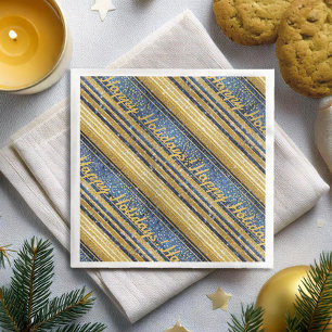 Guardanapo De Papel De Jantar Padrão Dourado de Natal Azul nº 28 ID1009