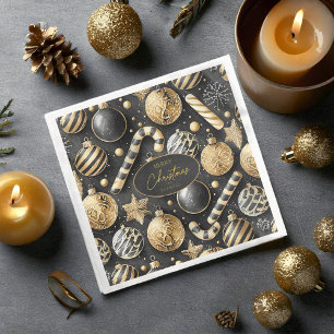 Guardanapo De Papel De Jantar Padrão Dourado de Natal preto nº 12 ID1009