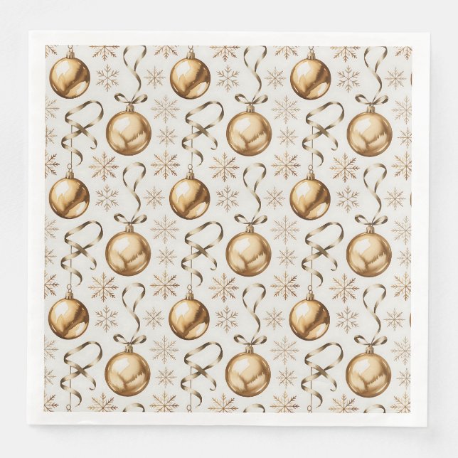 Guardanapo De Papel De Jantar Padrão Dourado e branco das bolas de Natal Elegant (Frente)