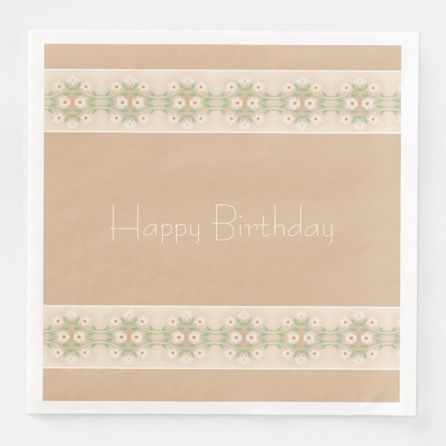 Guardanapo De Papel De Jantar Padrão Floral Branco Com bege (Frente)