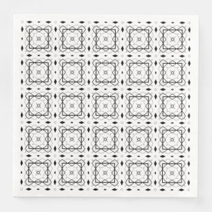 Guardanapo De Papel De Jantar Padrão geométrico branco preto e prateado