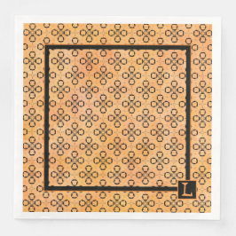 Guardanapo De Papel De Jantar Padrão Monograma Laranja e Retro Preto