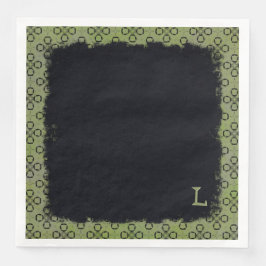Guardanapo De Papel De Jantar Padrão Retroativo Verde e Preto do Monograma