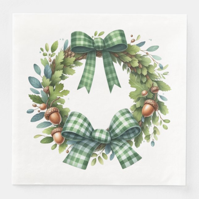 GUARDANAPO DE PAPEL DE JANTAR PADRÕES DE XADREZ VERDE RUBRICAS DO TEMPO OUTONO (Frente)