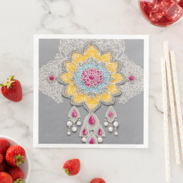 Guardanapo De Papel De Jantar Padrões florais amarelos e cinzas Arte de IA