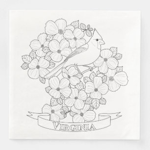 Guardanapo De Papel De Jantar Página Coloração de Aves e Flores do Estado da