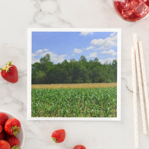 Guardanapo De Papel De Jantar Paisagem rural de milho e trigo e céu azul