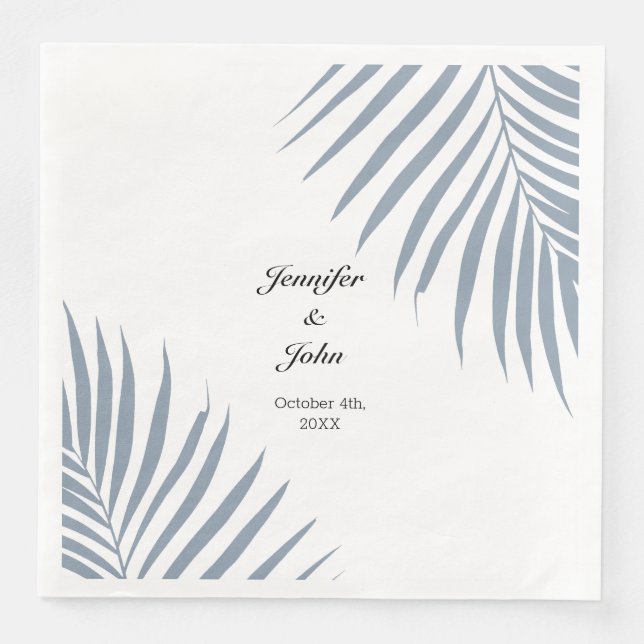Guardanapo De Papel De Jantar Palm Tree Foliage Dusty Blue Deixa Legal Casamento (Frente)