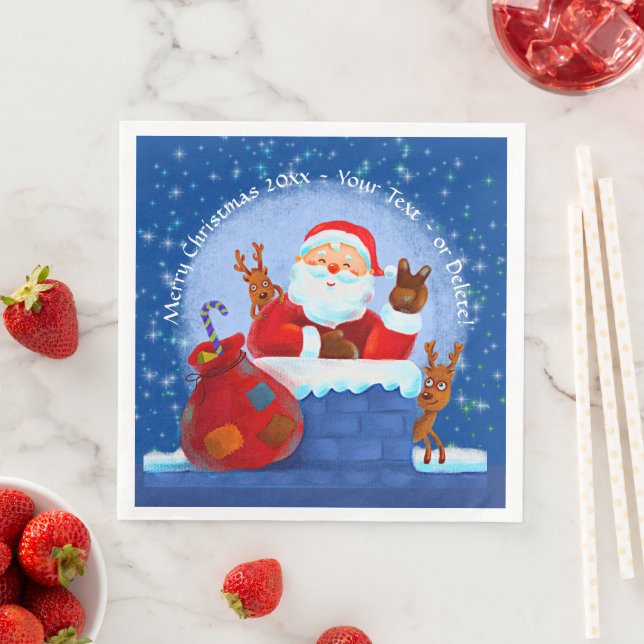 Guardanapo De Papel De Jantar Papais noeis Chimney Reindeer Sack Adicionar Ano T (Insitu)