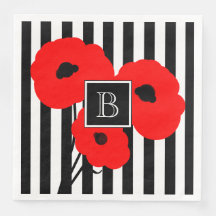 PAPEL CHIC NAPKIN_MOD RED POPPIES EM STRIPES