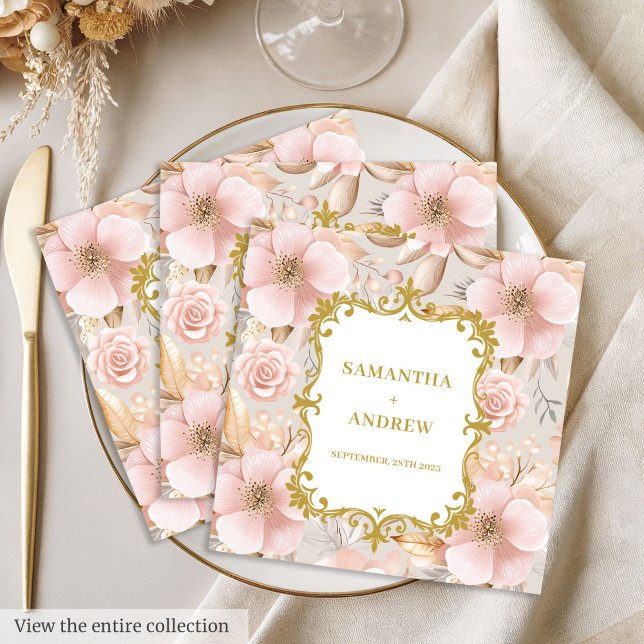 Guardanapo De Papel De Jantar Papel Dourado de Casamento Floral Blush Napkins (Floral Blush Gold Wedding Paper Napkins)