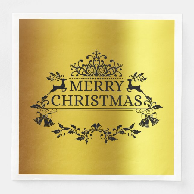 Guardanapo De Papel De Jantar Papel Faux Dourado Festivo Feliz de Natal Napkin (Frente)