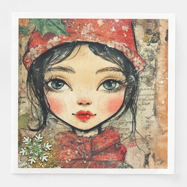 Guardanapo De Papel De Jantar Papel Napkin Christmas Girl Var02 - Diário de arte (Frente)
