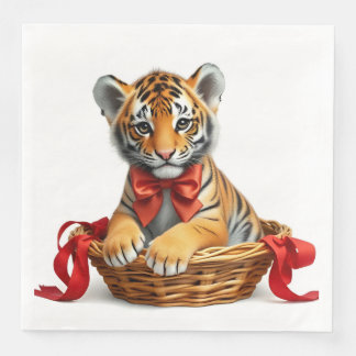 Guardanapo De Papel De Jantar Papel Napkin, pequeno filhote de tigre numa cesta