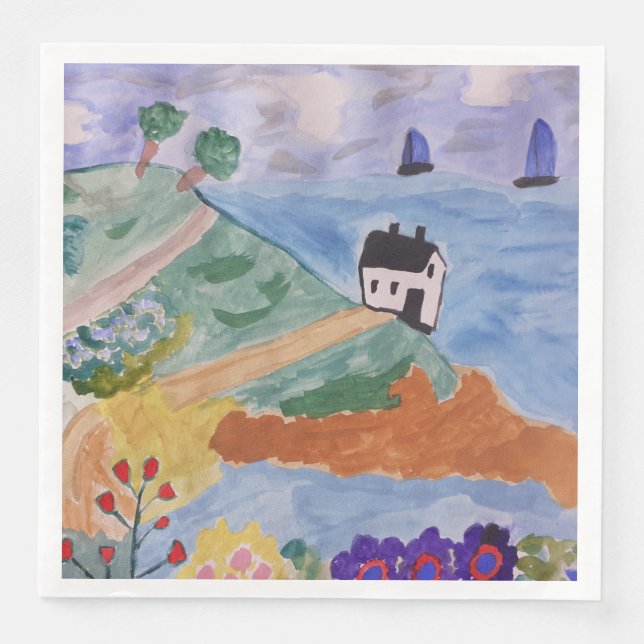 Guardanapo De Papel De Jantar Papel para a costa de Verão e flores (Frente)