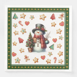 Guardanapo De Papel De Jantar Paper Napkin Dinner Snowman and Christmas Cookies