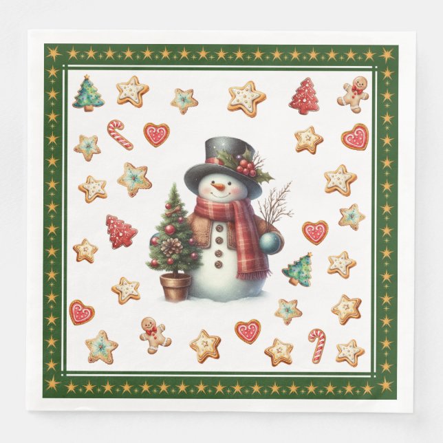 Guardanapo De Papel De Jantar Paper Napkin Dinner Snowman and Christmas Cookies (Frente)