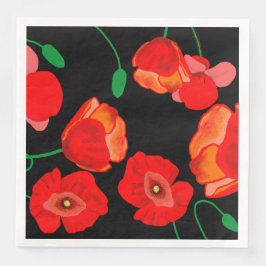 Guardanapo De Papel De Jantar Papoilas vermelhas na ilustração de fundo preto