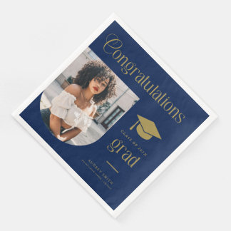 Guardanapo De Papel De Jantar Parabéns Arco de Fotos de Graduados Blue Gold