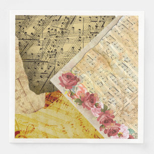 Guardanapo De Papel De Jantar Partitura do vintage, notas musicais, rosas do