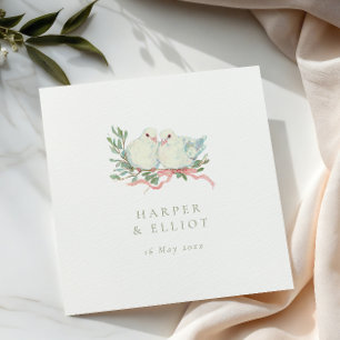 Guardanapo De Papel De Jantar Pássaros de Amor Vintage & Arco Salvia & Casamento
