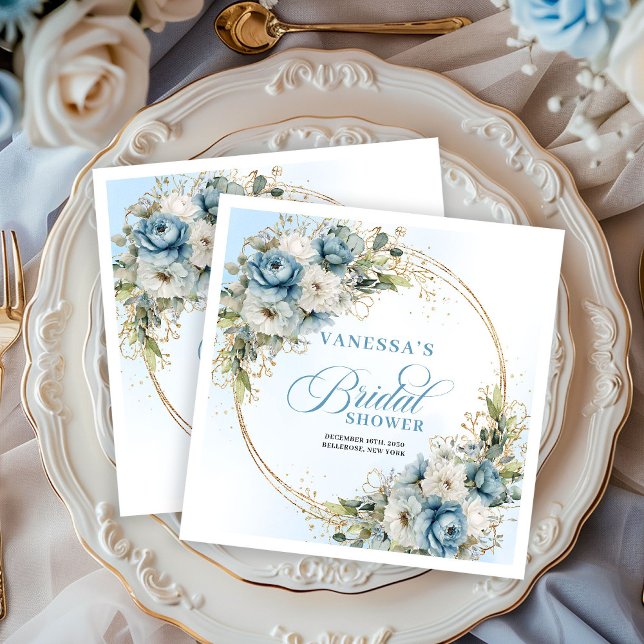 Guardanapo De Papel De Jantar Pastel blue boho florals eucalyptus gold party   (Pastel blue boho florals eucalyptus gold party napkins

)