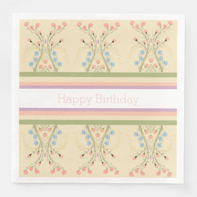 Guardanapo De Papel De Jantar Pastel Floral E Stripe (Frente)