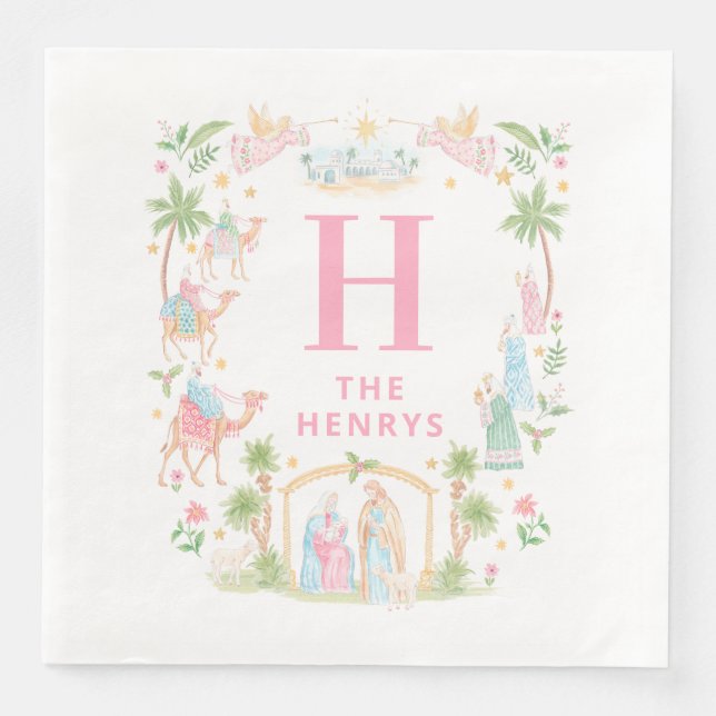 Guardanapo De Papel De Jantar Pastel Nativity Monogram (Frente)