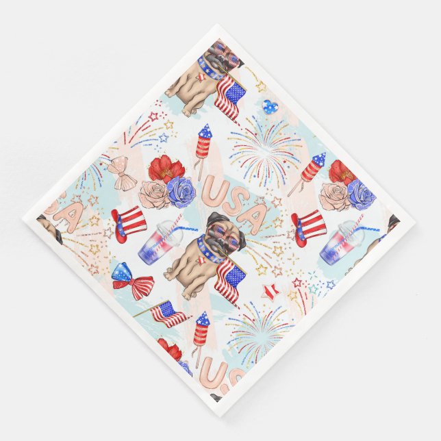 GUARDANAPO DE PAPEL DE JANTAR PATRIÓTICO VERMELHO BRANCO AZUL 4 DE JULHO (Canto)