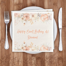 Guardanapo De Papel De Jantar Peach Beige Flowers Floral Party Napkins