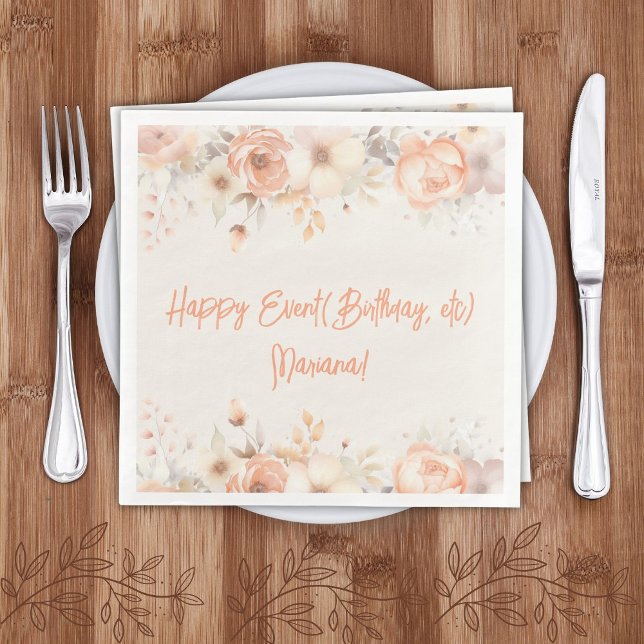 Guardanapo De Papel De Jantar Peach Beige Flowers Floral Party Napkins (Criador carregado)