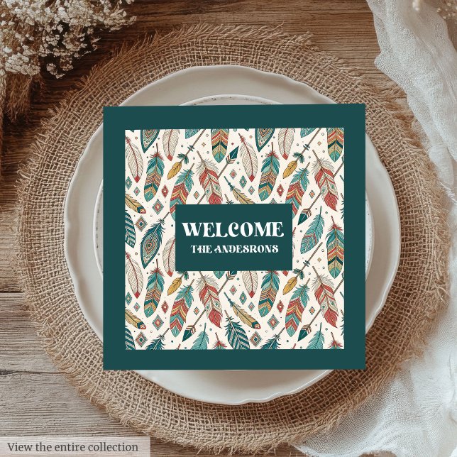 Guardanapo De Papel De Jantar Penas e setas Nápoles Presente Personalizado Minim (Feathers & Arrows Napkins Minimalist Custom Gift)