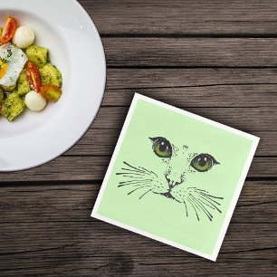 Guardanapo De Papel De Jantar Penhor Preto da Face dos Olhos Verdes do Gato