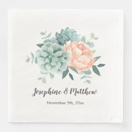 Guardanapo De Papel De Jantar Peony Succulents Floral Watercolor Casamento