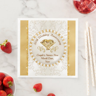 Guardanapo De Papel De Jantar Personalizado Dourado Personalizado 50º Aniversári