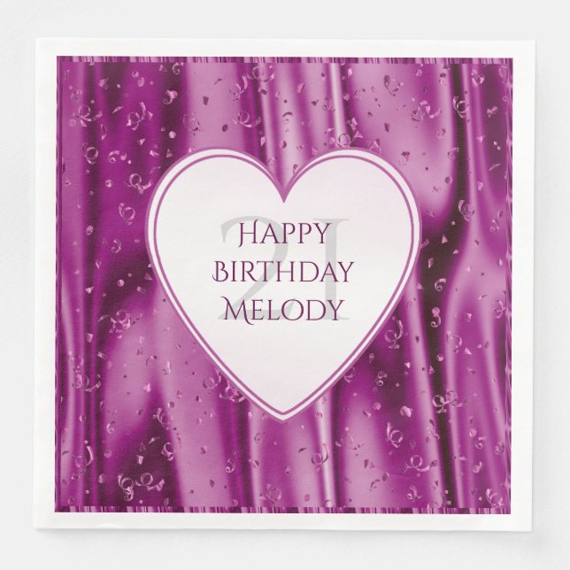 Guardanapo De Papel De Jantar Personalizar - Orquídea Faux Satin Birthday Heart (Frente)