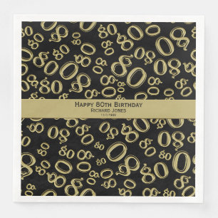 Guardanapo De Papel De Jantar Personalize: festa de aniversário preta e Dourad