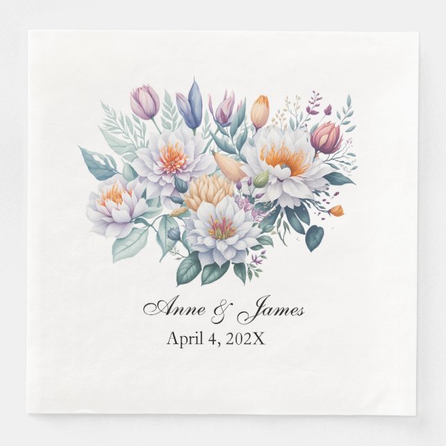 Guardanapo De Papel De Jantar Personalized White Floral  (Frente)