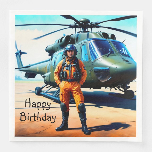 Guardanapo De Papel De Jantar Piloto de helicóptero Aniversário (Frente)