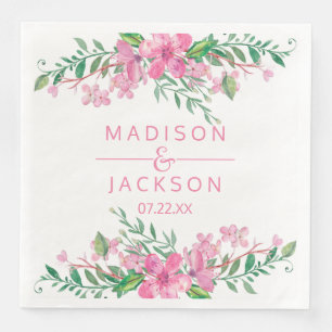 Guardanapo De Papel De Jantar Pink Watercolor Love Blossoms Casamento Monograma