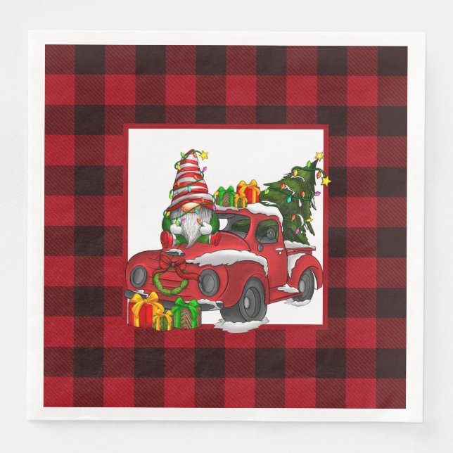 Guardanapo De Papel De Jantar Plaid de Natal Búfalo Vermelho (Frente)