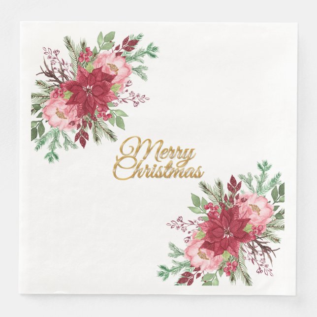Guardanapo De Papel De Jantar Poinsettia de Natal Elegante Tradicional (Frente)