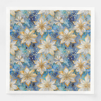 Guardanapo De Papel De Jantar Poinsettias Douradas de Natal Azul