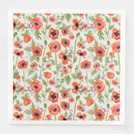 Guardanapo De Papel De Jantar Poppies Orange Watercolor Padrão Floral