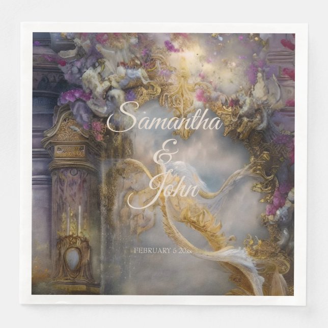 Guardanapo De Papel De Jantar Porta Elegante Dourada, Texto Dourado (Frente)